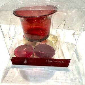 Jaclyn Smith Red Glass Votive Cup with Assorted Red Tea Lights